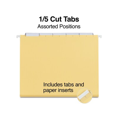 Quill Brand® Hanging File Folders, 1/5-Cut, Letter Size, Yellow, 25/Box (7387QYW)