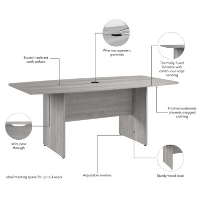 Bush Business Furniture 72W x 36D Boat Shaped Conference Table with Wood Base, Platinum Gray (99TB7236PG)