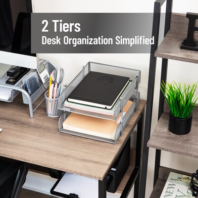 Mind Reader Metal Mesh Front Loading Stackable Letter Tray, Letter/Legal Size, Silver (CSTACK2-SIL)