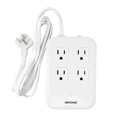 RAYOVAC 4-Outlet 4-USB Port Surge Protector Power Strip with Braided Cord & Flat Plug, 5-ft., 540 Joules, White (SS-P319)