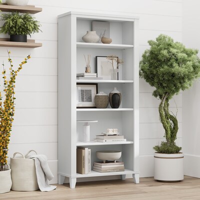 Bush Furniture Somerset 65"H 5-Shelf Bookcase with Adjustable Shelves, White Laminate (WC81965)