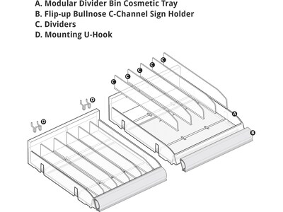 Azar 3.5" x 12" Pegboard 6-Compartment Cosmetic Tray, Clear, 2/Pack (225820-DIVIDER-2PK)