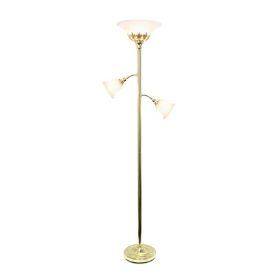 Lalia Home Torchiere Floor Lamp with 2 Reading Lights and Scalloped Glass Shades, Gold (LHF-3002-GL)