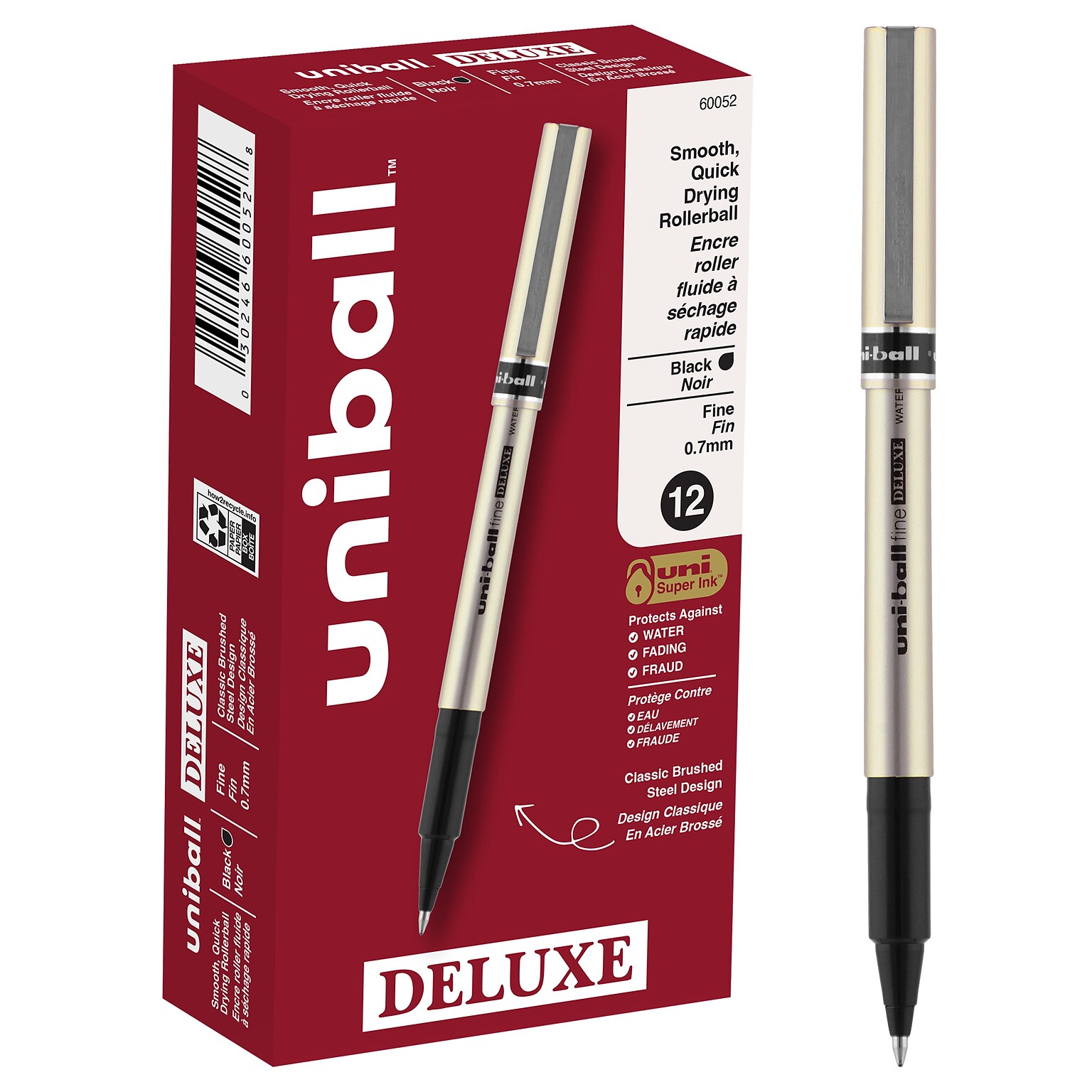 uni-ball Deluxe Rollerball Pens, Fine Point, 0.7mm, Black Ink (60052)