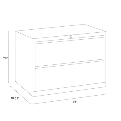 Hirsh 36" Wide 2-Drawer Metal Lateral File Cabinet, Letter/Legal and A4 Hanging Folders, Matte White (25893)