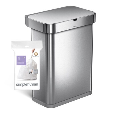 simplehuman Code Q 13-17 Gallon Trash Bag, 6.5 x 9.8, Low Density, 1.2  mil, White, 240 Bags/Box (C