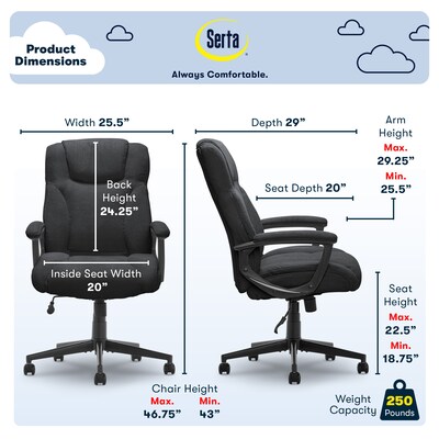 Serta Hannah II Fabric Executive Chair, Black (43672F)