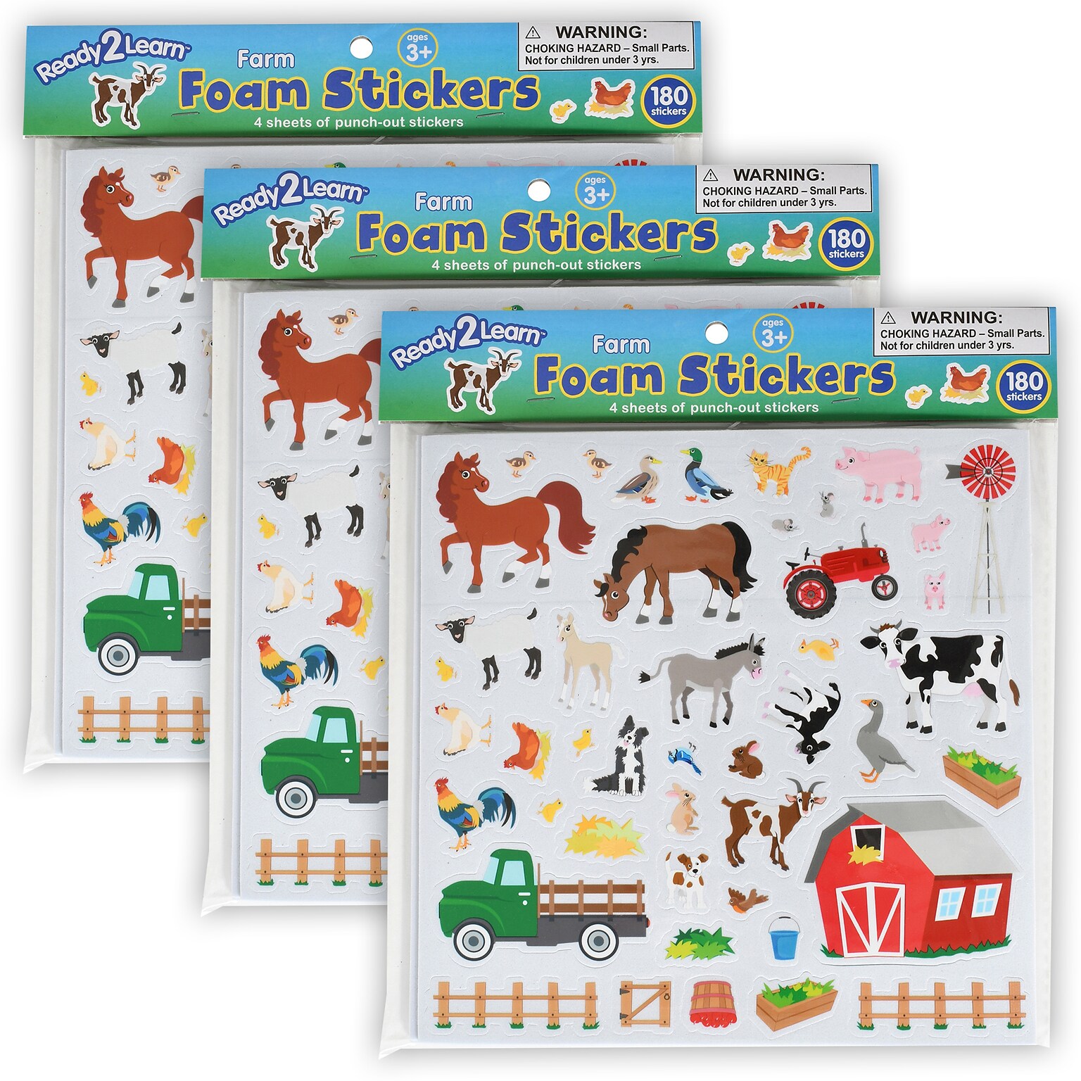 Ready2Learn Foam Stickers, Farm, 180/Pack, 3 Packs (CE-10120-3)