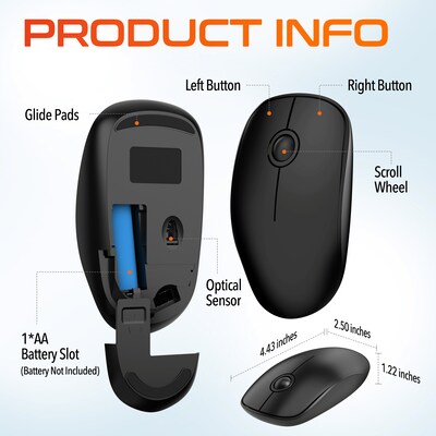 Delton S15 Wireless Ambidextrous Optical Mouse, Black (DMS15-WB)
