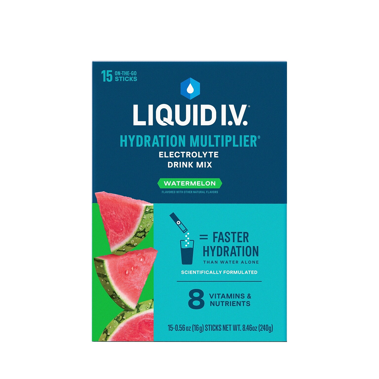 LIQUID I.V. Hydration Multiplier Watermelon Electrolyte Powder Drink Mix, 0.56 oz., 15 Sticks/Box (EHC28601)