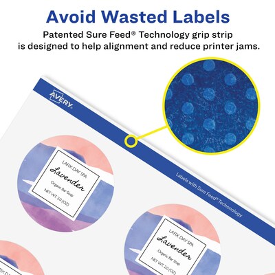 Avery Laser/Inkjet Round Multipurpose Labels, 3" Dia., Glossy Clear, 60 Labels/Pack (94513)