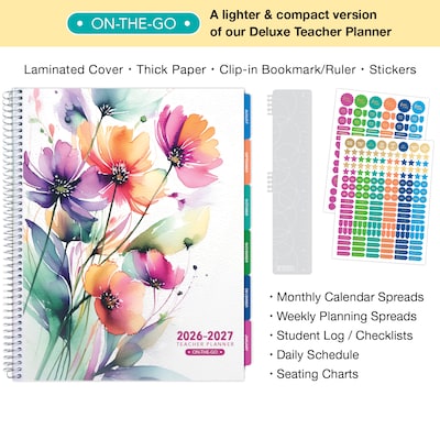 2026-2027 Excello Brands 8.5 x 11 Academic Weekly & Monthly Teacher Planner, Paperboard Cover, Rainbow Floral (TP-AY26-0053)