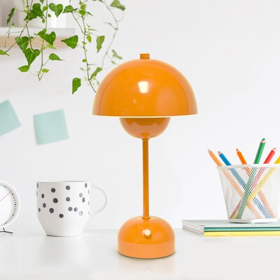 Simple Designs Mushroom Magic Dimming 11.80" LED Touch Table Lamp, Portable & Rechargeable, Bright Orange (LD1069-BRO)
