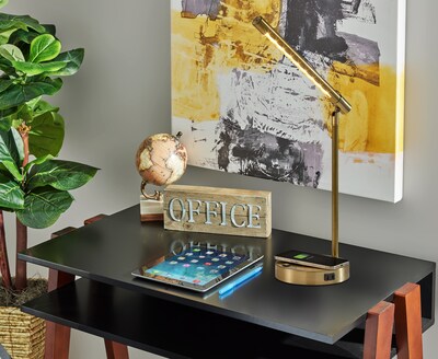 Adesso Dax LED Wireless Charging Desk Lamp, Antique Brass (2611-21)