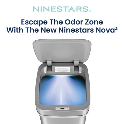 Nine Stars Nova² Stainless Steel UV Odor Neutralizing Sensor Trash Can, 13.2 Gallon, Silver (ONT-50-82SL)