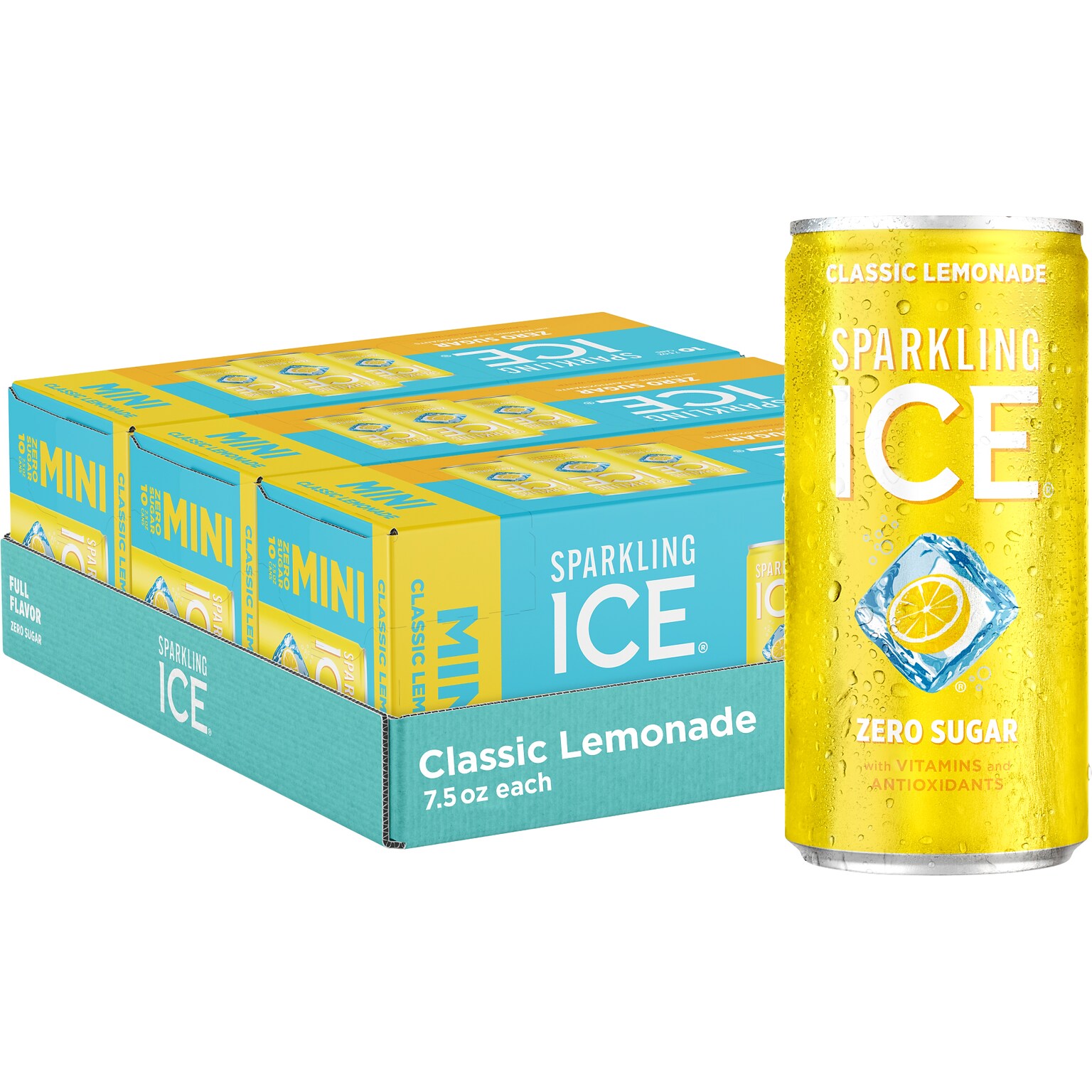 Sparkling Ice Mini Classic Lemonade Flavored Sparkling Water, 7.5 fl. oz., 10 Cans/Pack, 3 Packs/Carton (FG00618)