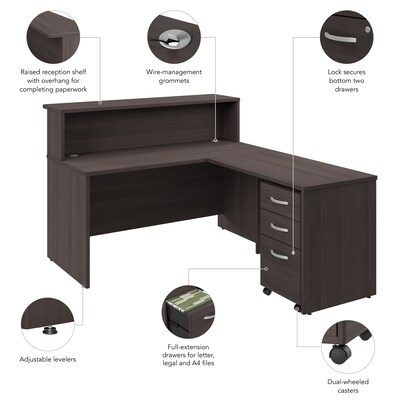 Bush Business Furniture Arrive 60"W L Shaped Reception Desk with Shelf and Mobile File Cabinet, Storm Gray (ARV004SG)