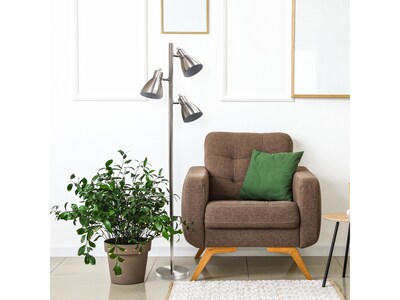 Creekwood Home Essentix 64" Brushed Nickel Floor Lamp with Cone Shades (CWF-3003-BN)