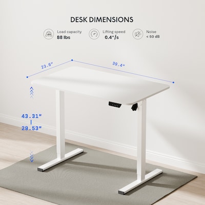 FlexiSpot EC2 40"W Electric Rectangular Adjustable Standing Desk, White (EC2W-4024W)