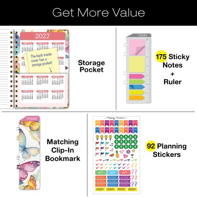 2026 Global Printed Products Watercolor Butterflies 5.5" x 8" Weekly & Monthly Planner, Paperboard Cover (NRY26-58-33)