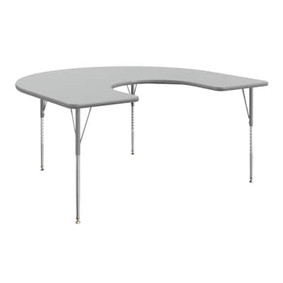 Flash Furniture Wren Horseshoe Activity Table, 66 x 60, Height Adjustable, Gray Top/Silver Frame (XUA6066HRSEGTA)
