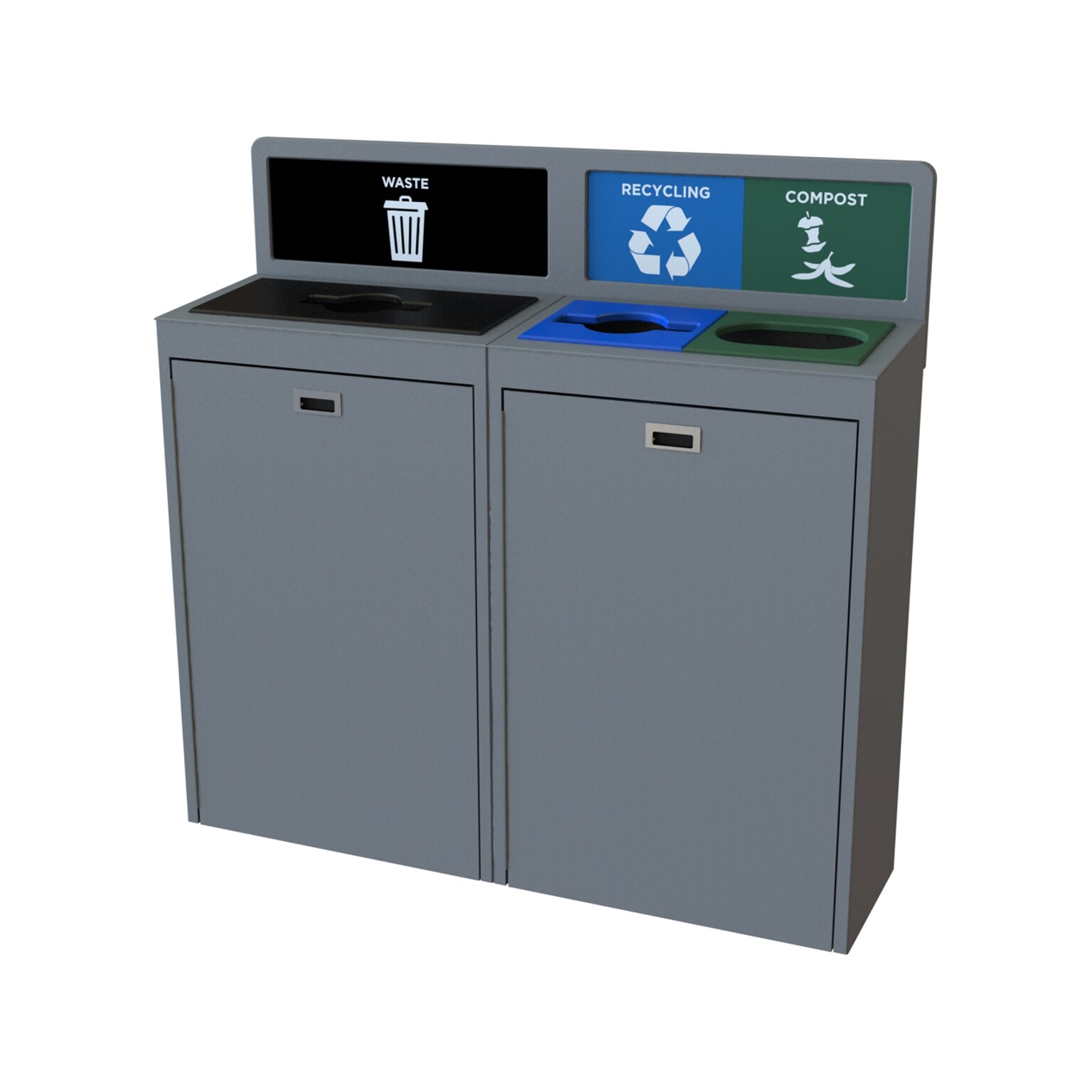 CleanRiver TIM Plastic Three-Stream Recycling Station, 44 Gallon, Gray (TIM44-3-WRC-GY)
