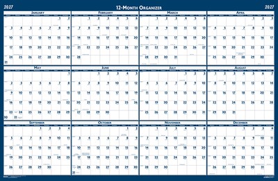 2027 House of Doolittle 24" x 37" Yearly Dry Erase Wall Calendar, Reversible, Blue (396-27)