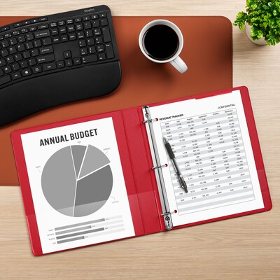 Staples® Standard 1" 3 Ring View Binder with D-Rings, Red (58652)