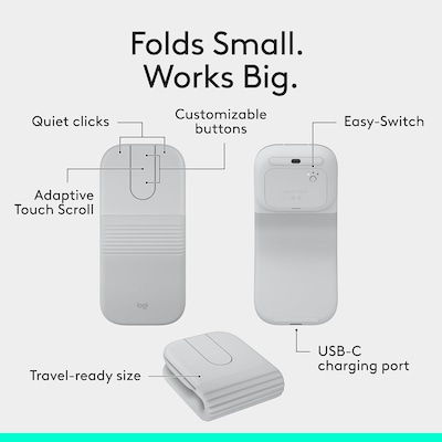 Logitech Mobi Fold Wireless Ambidextrous Optical Travel Mouse, Off-White (910-007630)