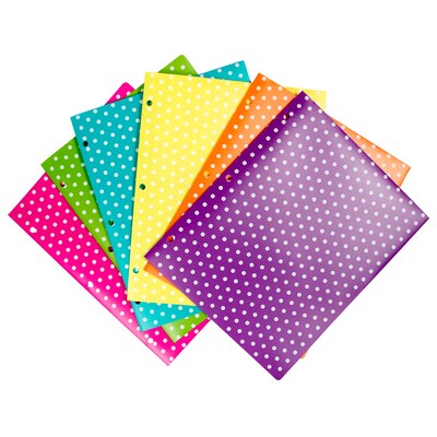 JAM PAPER Color POP 3-Hole Punched 2-Pocket School Folder, Assorted Polka Dot Colors, 6/Pack (382EHASTDOT)