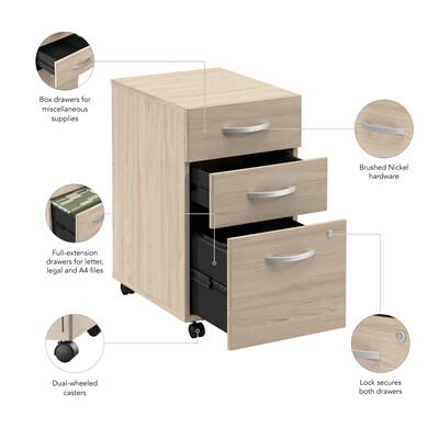 Bush Business Furniture Arrive 3 Drawer Mobile File Cabinet - Assembled, Natural Elm (ARF116NE-Z)