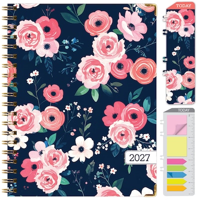 2027 Excello Brands 9 x 11 Weekly & Monthly Standard Planner, Paperboard Cover, Navy Floral (FSHN-CY27-8511-84)