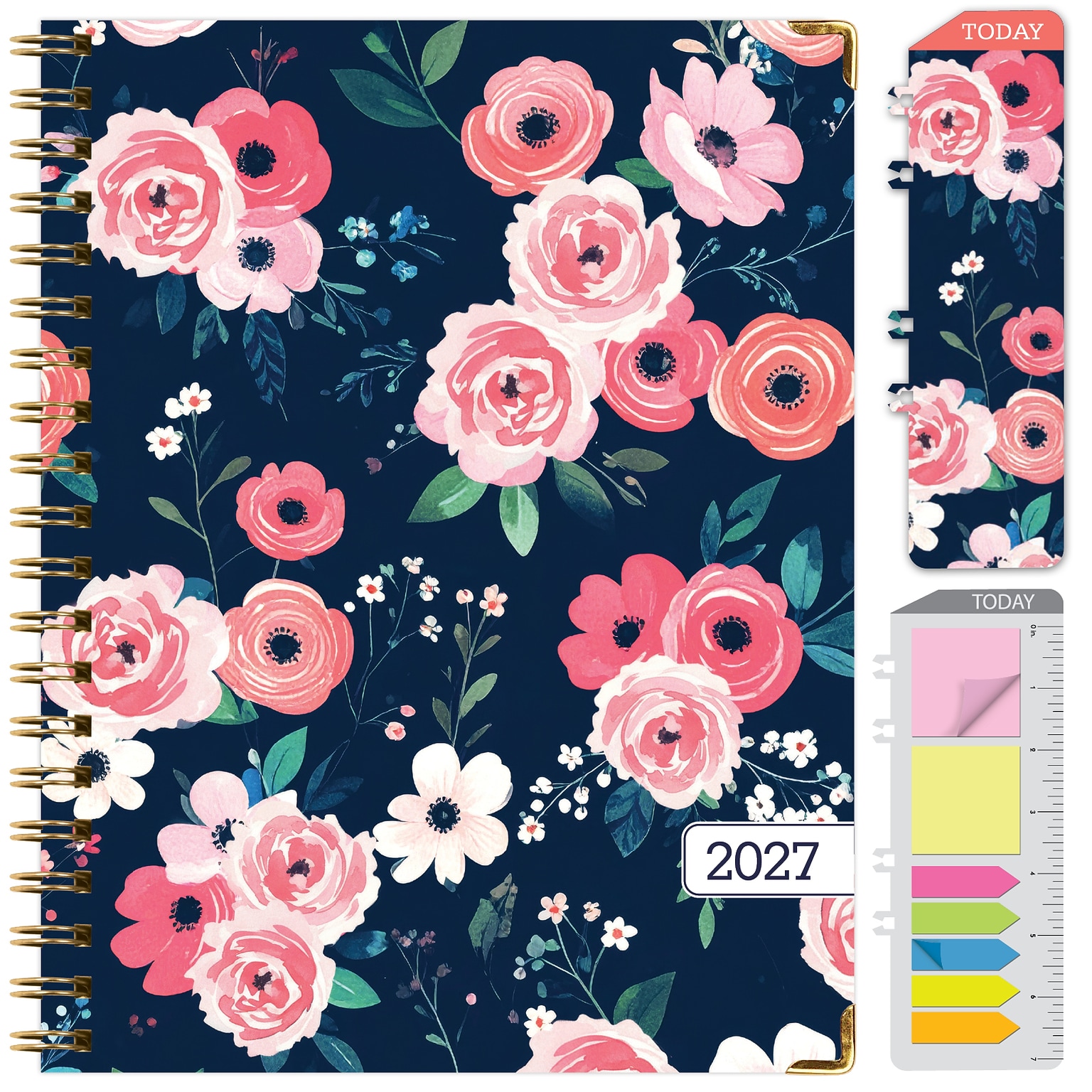 2027 Excello Brands 9 x 11 Weekly & Monthly Standard Planner, Paperboard Cover, Navy Floral (FSHN-CY27-8511-84)