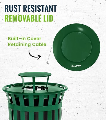 Alpine Industries Metal Outdoor Rain Bonnet Lid for 38-Gallon Waste Receptacle, Green (479-38-A-GRN)