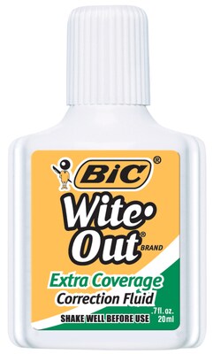 BIC Wite-Out Extra Coverage Correction Fluid, 20 ml., White (WOFEC12-WHI)