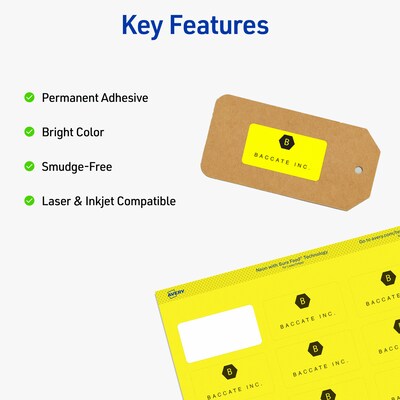 Avery Sure Feed Laser Address Labels, 1 x 2 5/8, Neon Yellow, 750 Labels/Pack (5972)