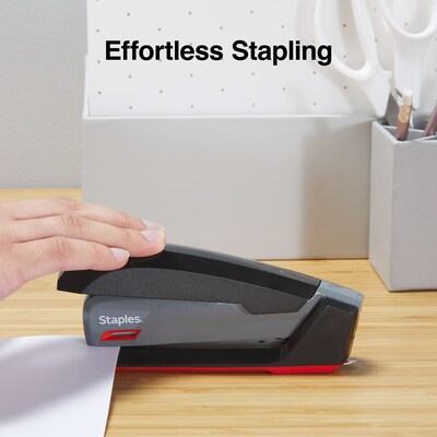 Staples One-Touch Desktop Stapler, 20 Sheet Capacity, Gray/Black/Red, 500 (44425)