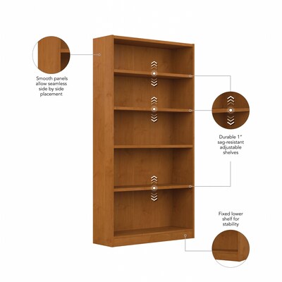 Bush Furniture Universal 72"H 5-Shelf Bookcase with Adjustable Shelves, Natural Cherry Laminated Wood (WL12467)