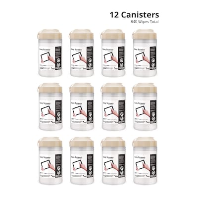 Easy Screen Cleaning Wipes, 70/Canister, 12 Canisters/Carton (P03672CT)
