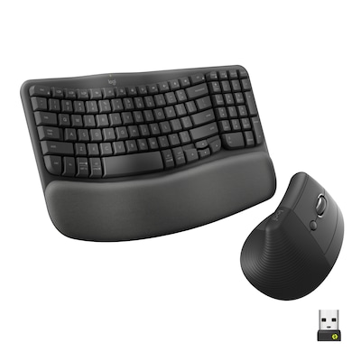 Logitech Wave Keys & Lift Vertical Ergonomic Wireless Keyboard and Mouse Combo, Graphite (920-013610