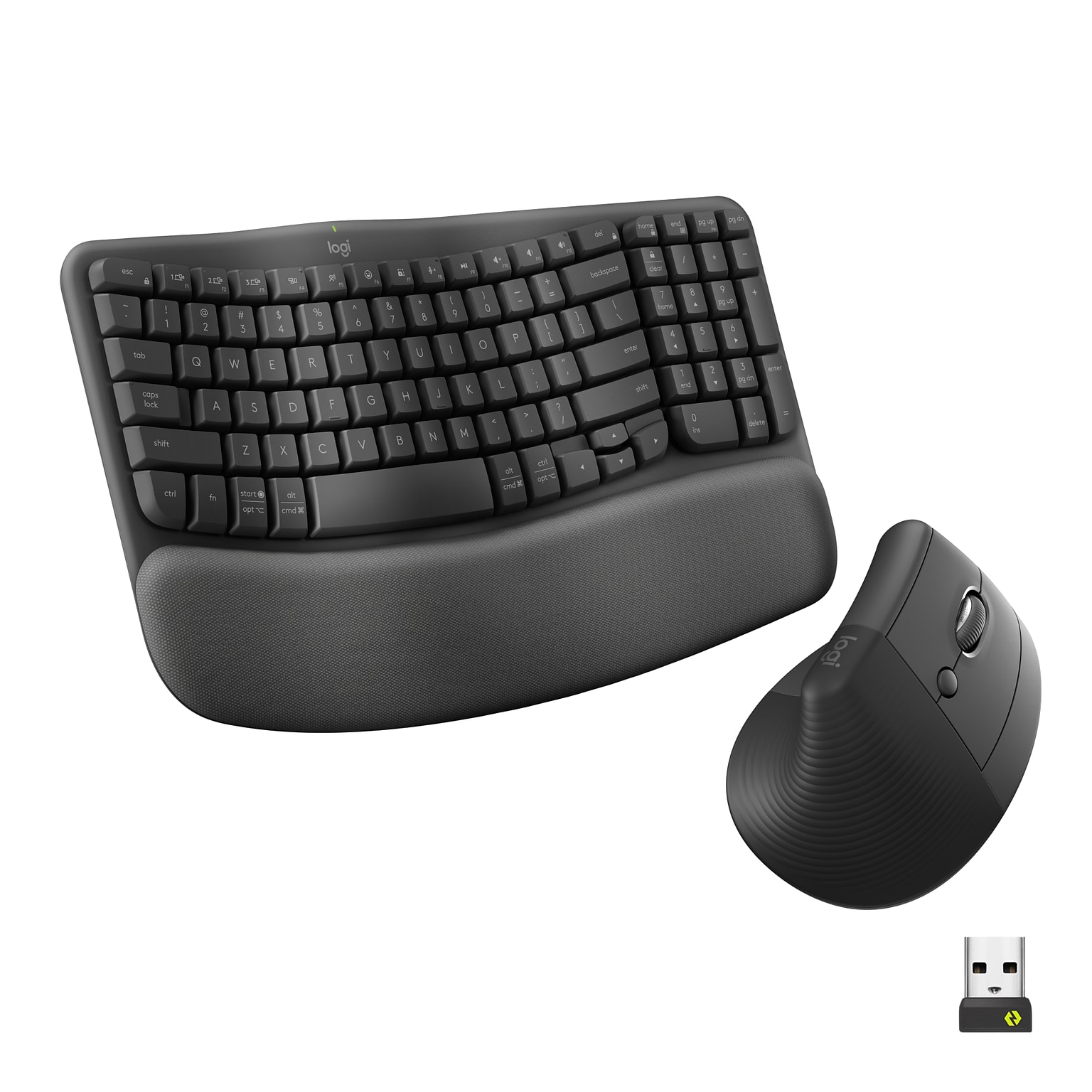 Logitech Wave Keys & Lift Vertical Ergonomic Wireless Keyboard and Mouse Combo, Graphite (920-013610)
