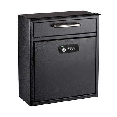 AdirOffice Steel Combination Locking Wall Mounted Interoffice Drop Box Mailbox, Medium, Black (631-05-BLK-KCPK)
