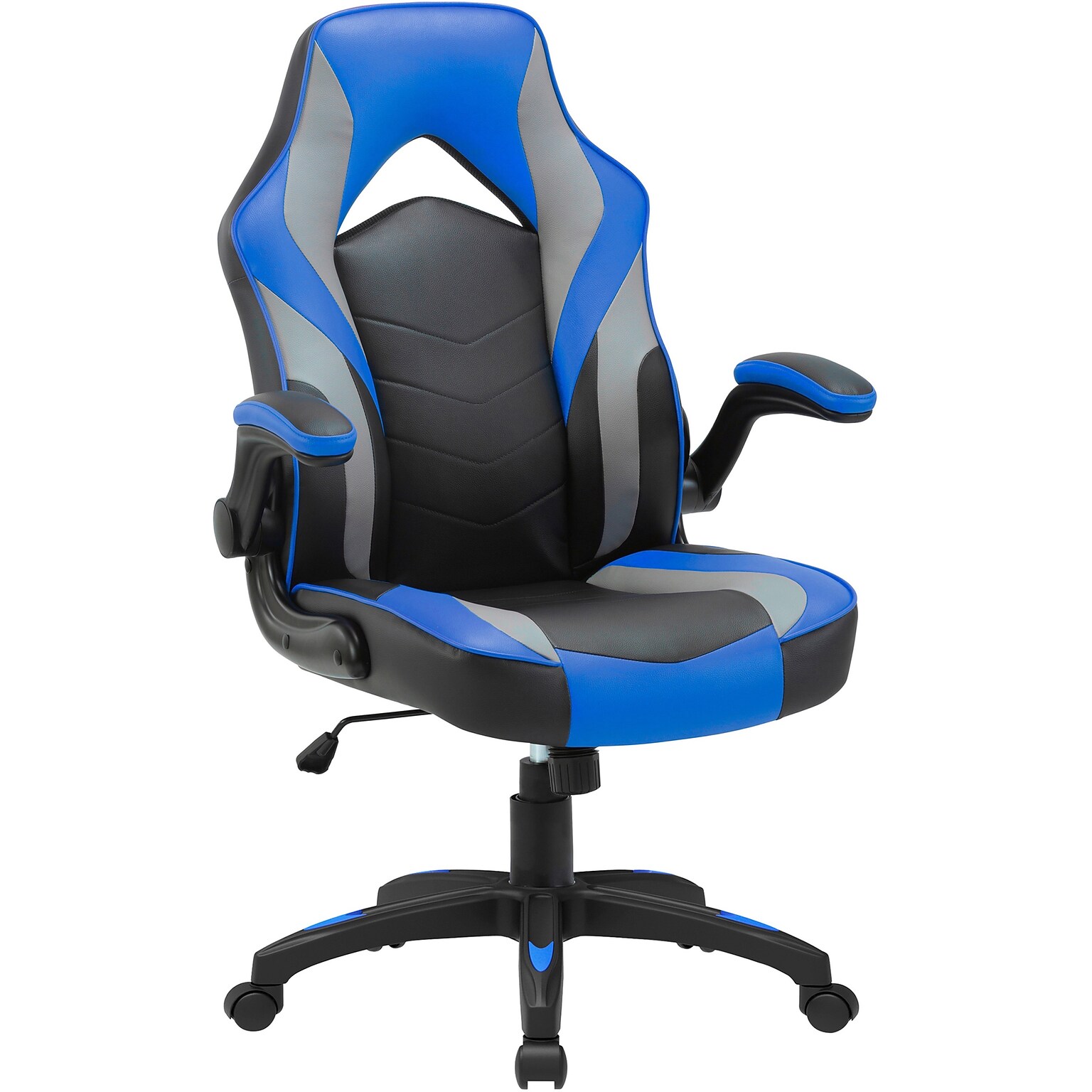 Lorell Vinyl Ergonomic Racing Gaming Chair, Black/Blue/Gray (LLR84395)