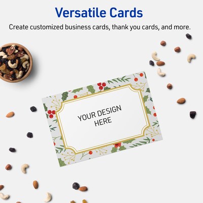 Avery Gold-Blue Border Berries Matte Blank Card, White, 20/Pack (S00-FEC)