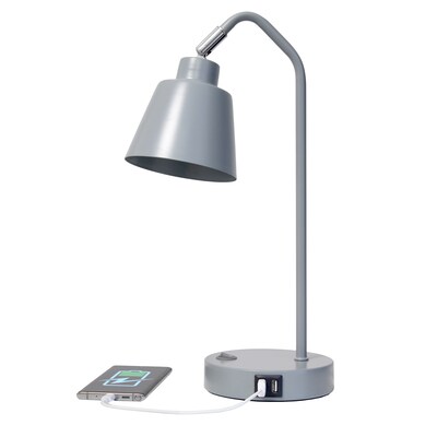 Simple Designs Sleek Essentials LED Desk Lamp, 16", with USB Ports, Gray (LD1071-GRY)