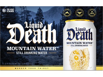 Liquid Death Mountain Water, 12 fl. oz., 6 Cans/Box, 4 Boxes/Carton (LD-12-4x6pk)