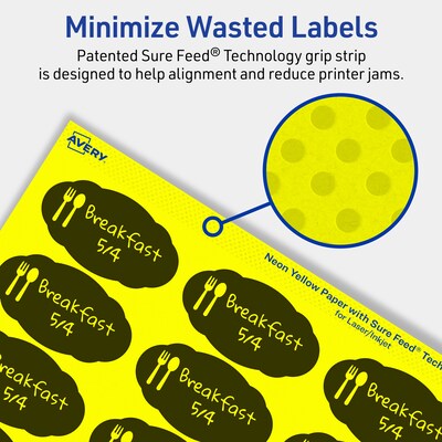 Avery Oval Scalloped Laser/Inkjet Multipurpose Labels, 1-1/8" x 2-1/4", Neon Yellow (420/Pack)
