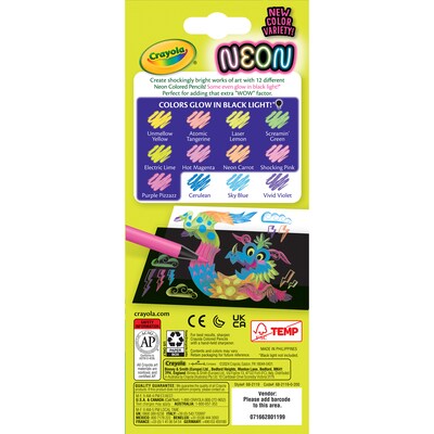 Crayola Neon Colored Pencils, Assorted Colors, 12/Pack, 6 Packs/Bundle (BIN682119-6)