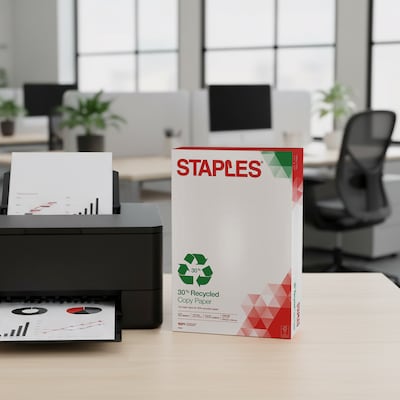 Staples 30% Recycled 11" x 17" Copy Paper, 20 lbs., 92 Brightness, 500/Ream (112390)