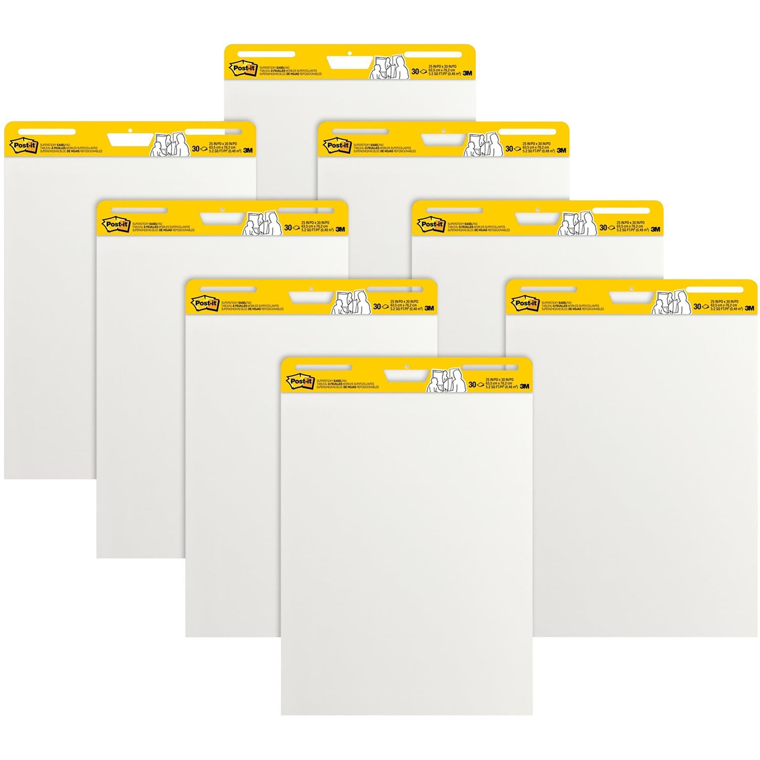 Post-it Super Sticky Easel Pad, 25 x 30 in., 8 Pads, 30 Sheets/Pad, 2x the Sticking Power, White